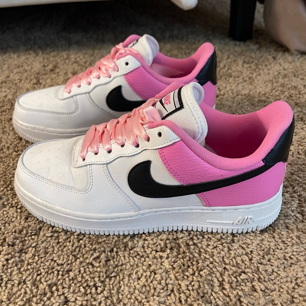 Nike Pink and White Air Force 1 Sneakers